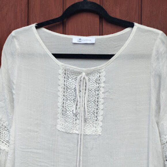 CUPSHE | White Lace Crochet Semi Sheer Bathing Suit Swim Beach Cover Up Mini - Picture 3 of 9